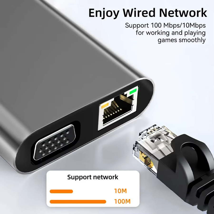 Kebidumei USB C Hub Typ C auf RJ45 HDMI VGA SD TF USB 3.0 2.0 Docking Station mit PD 87W für MacBook Pro Air in Grau - Bild 2