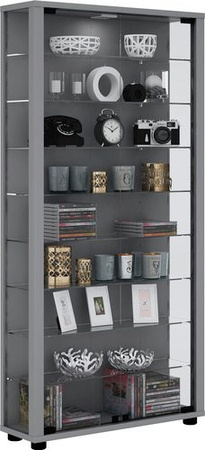 VCM Standvitrine Lumo Maxi in Silber mit Glastüren und verstellbaren Regalböden, Breite: 59 cm, Höhe: 113 cm