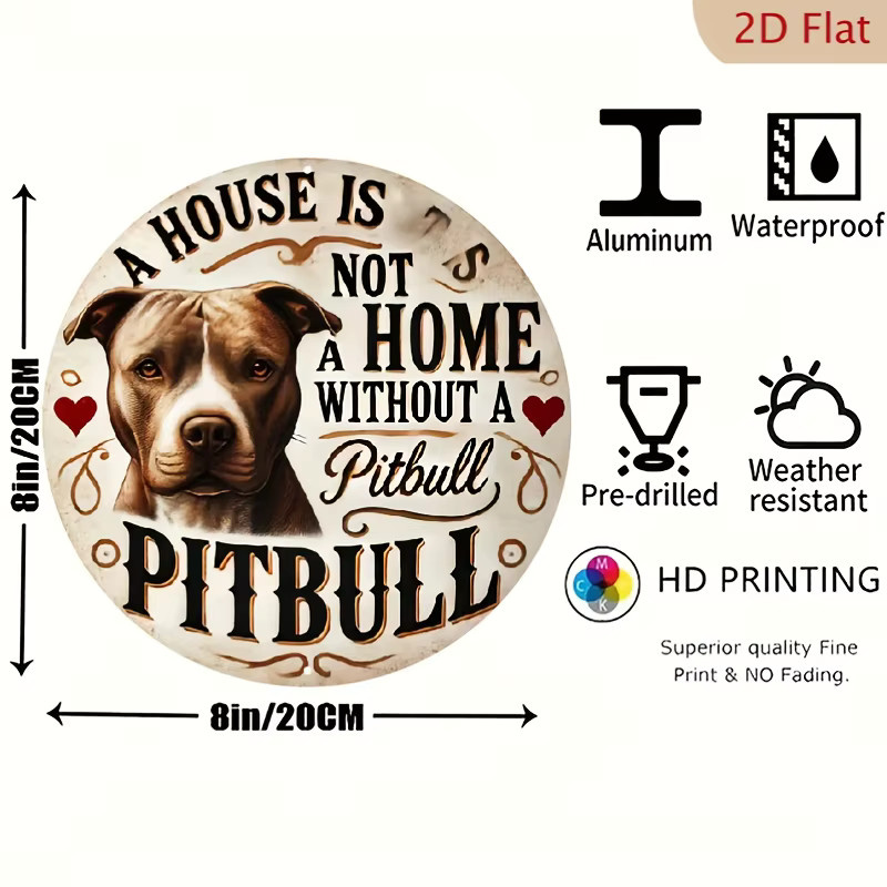 Rundes Metallschild Potdemiel Ein Haus ist kein Zuhause ohne Pitbull in Vintage-Optik mit Herz, Durchmesser: 20,3 cm - Bild 5