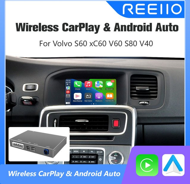 REEIIO Kabelloses CarPlay und Android Auto Interface Decoder Box mit Mirror Link für Volvo XC60 V40 V60 S60 2015-2019 inklusive Front- und Rückfahrkamera für 7 Zoll Displays - Bild 1