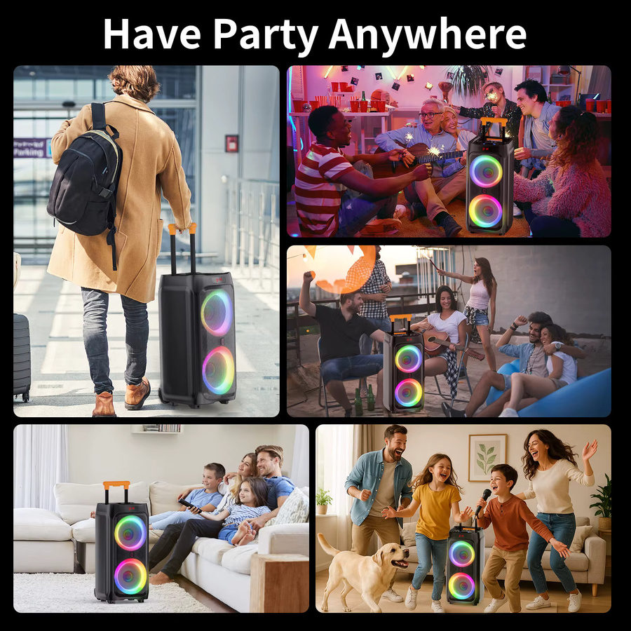 FanFun T9 Karaoke-Maschine mit 2 kabellosen Mikrofonen, 24 Zoll tragbarer Bluetooth-Lautsprecher in Schwarz mit Rollen - Bild 4