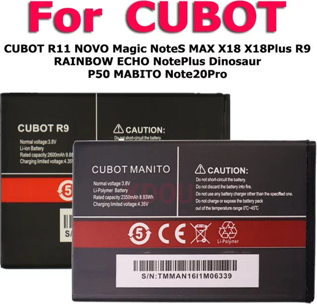 XDOU Akku in Schwarz für Cubot J9 P40 R11 NOVO Magic Note MAX X18 X19 X20 R9 RAINBOW ECHO Dinosaurier P50 MABITO 20S Plus Pro - Bild 1