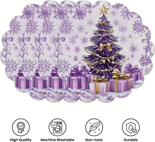 VIKAMA 4er-Set Weihnachts-Tischsets aus Leinen in Lila mit Goldener Schleife für deine Weihnachtsdekoration - Bild 1