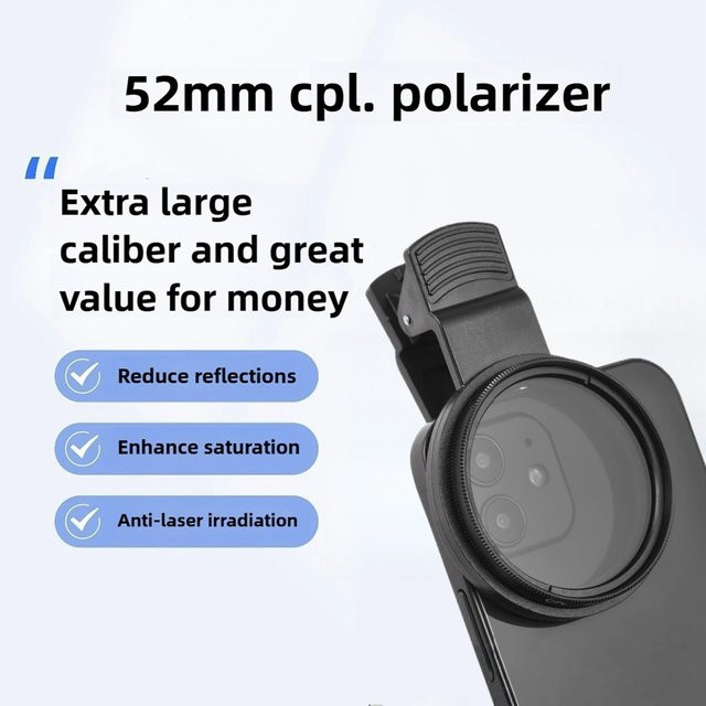 Maerknon CPL Filter Universal Polarisator Filter Objektiv Clip für Smartphones in Schwarz, 52mm - Bild 1