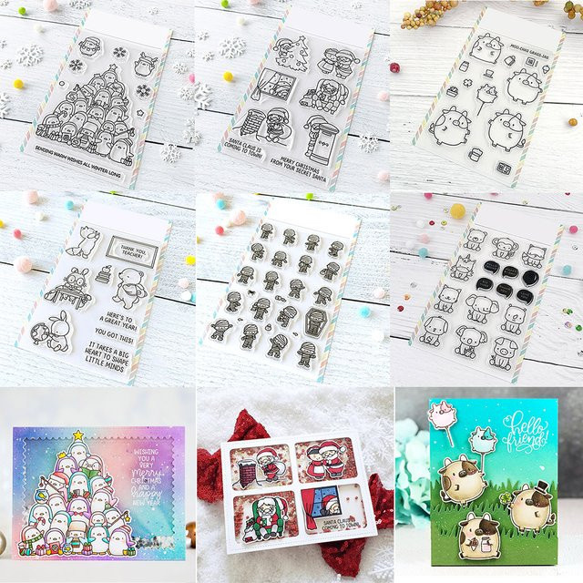 Stempelset mit Stanzformen Santa Baby Tiere Pinguin und Schwein in Multicolor für Scrapbooking und Kartenherstellung - Bild 1