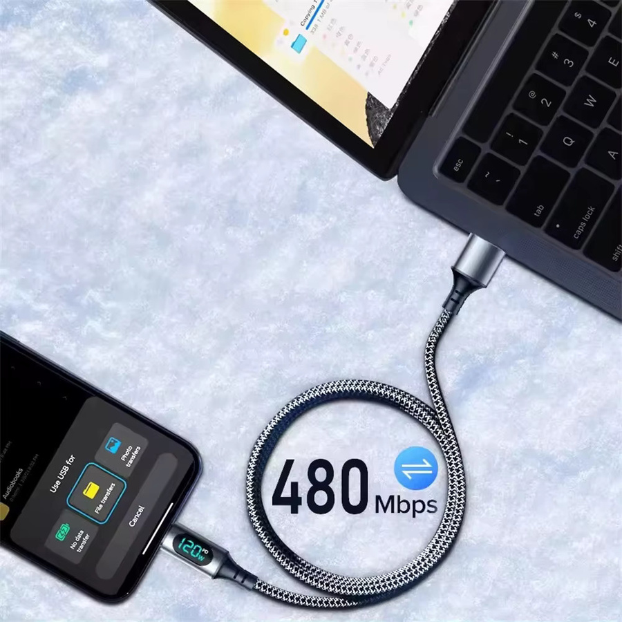 NNBILI 120W USB-A auf USB-C Kabel mit Digitalanzeige für superschnelles Laden 6A Typ-C Ladekabel für Huawei - Bild 3
