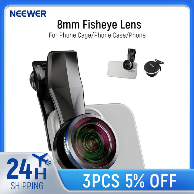 NEEWER Fischaugenobjektiv mit 220 Grad Weitwinkel und 17 mm Gewinde als Telefonobjektivclip in Schwarz - Bild 1