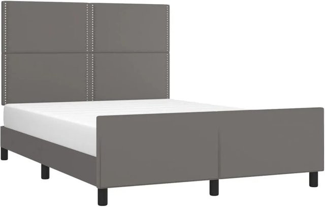 vidaXL Bettgestell mit Kopfteil in Grau aus Kunstleder, B/T/H: 140 x 200 x 128 cm - Bild 1