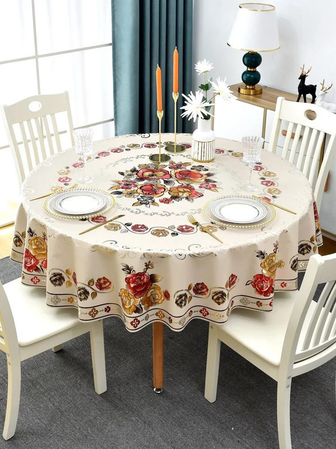Super Six Runde Tischdecke aus PVC mit Blumenmuster in Rot, wasserabweisend und ölbeständig, Durchmesser: 150 cm - Bild 2