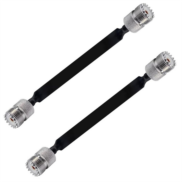 2er-Pack HF-Koaxialkabel Flachkabel für Fenster und Türen, SO239 UHF-Buchse auf UHF-Buchse, 50 Ohm, Schwarz, Länge: 40 cm - Bild 1
