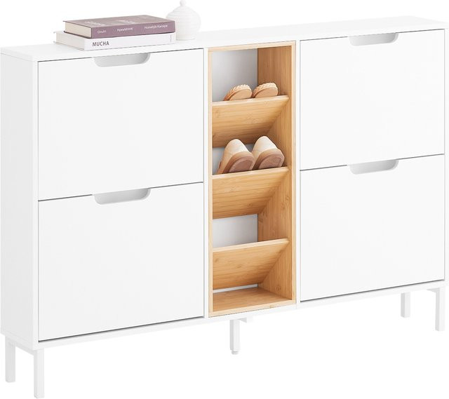 SoBuy Schuhschrank FSR183-WN in Weiß mit 4 Klappen als schmaler Schuhkipper und Schuhaufbewahrung - Bild 1