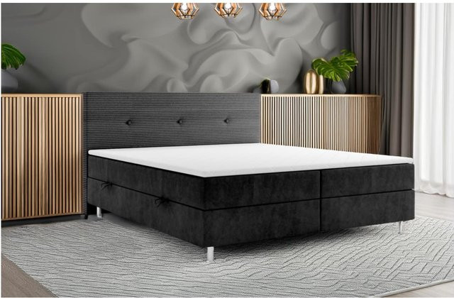Boxspringbett RIO mit Bettkasten und Topper in Schwarz, B/T/H: 180 x 200 cm - Bild 1