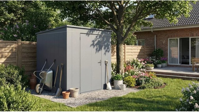 Weka Metall-Gerätehaus Gary in Anthrazit mit einer Breite von 192 cm und einer Tiefe von 198 cm - Bild 1