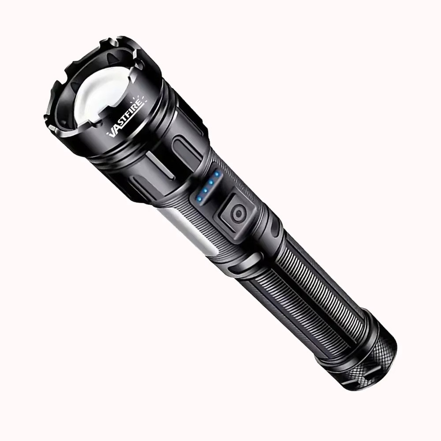 VASTFIRE Taktische LED-Taschenlampe mit USB-Aufladung, Zoom-Funktion und Anzeigeleuchte in Schwarz - Bild 7