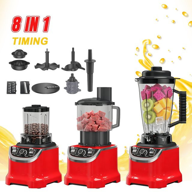 Betuyoo 8-in-1 Multifunktionaler Mixer in Rot, 9500W Hochgeschwindigkeitsmixer mit 3L Volumen und 32000RPM, Küchenmaschine als Entsafter, Fleischzerkleinerer und Smoothie-Maker - Bild 1