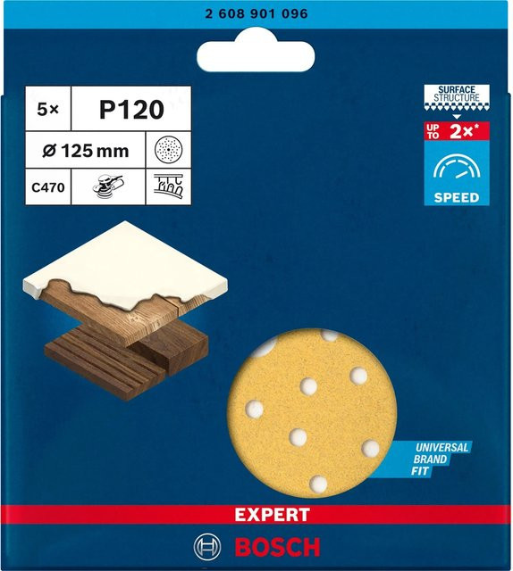 Bosch Expert C470 Exzenterschleifpapier gelocht Körnung 120 Durchmesser 125 mm 5 Stück - Bild 1