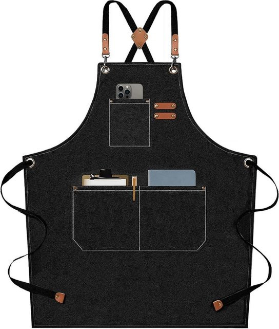 Wasserdichte Baumwoll-Canvas-Schürze von Living style in Schwarz mit 3 Taschen und verstellbarer Kreuzschnalle - Bild 1