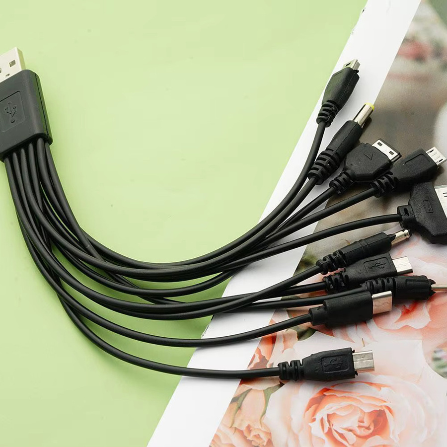 Universelles 10-in-1 Multi-Pin Ladekabel als Multifunktions-USB-Adapter in Schwarz für Telefon, Kopfhörer und Ladegeräte mit USB-A Anschluss - Bild 3
