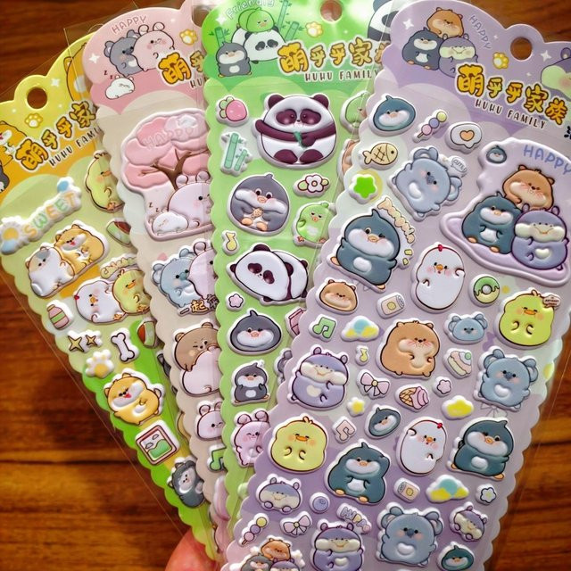 4er-Pack Kawaii Tier-Puffy-Sticker Panda & Friends in Multicolour von BulingBulingStickers Store für Scrapbooking und Basteln - Bild 1