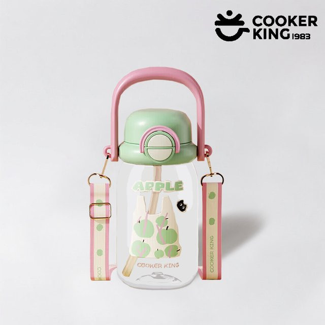 COOKER KING Kinder-Strohhalmbecher aus Tritan und PP in Green Multicolour, 700 ml tragbare Trinkflasche für Schule und Ausflüge - Bild 1