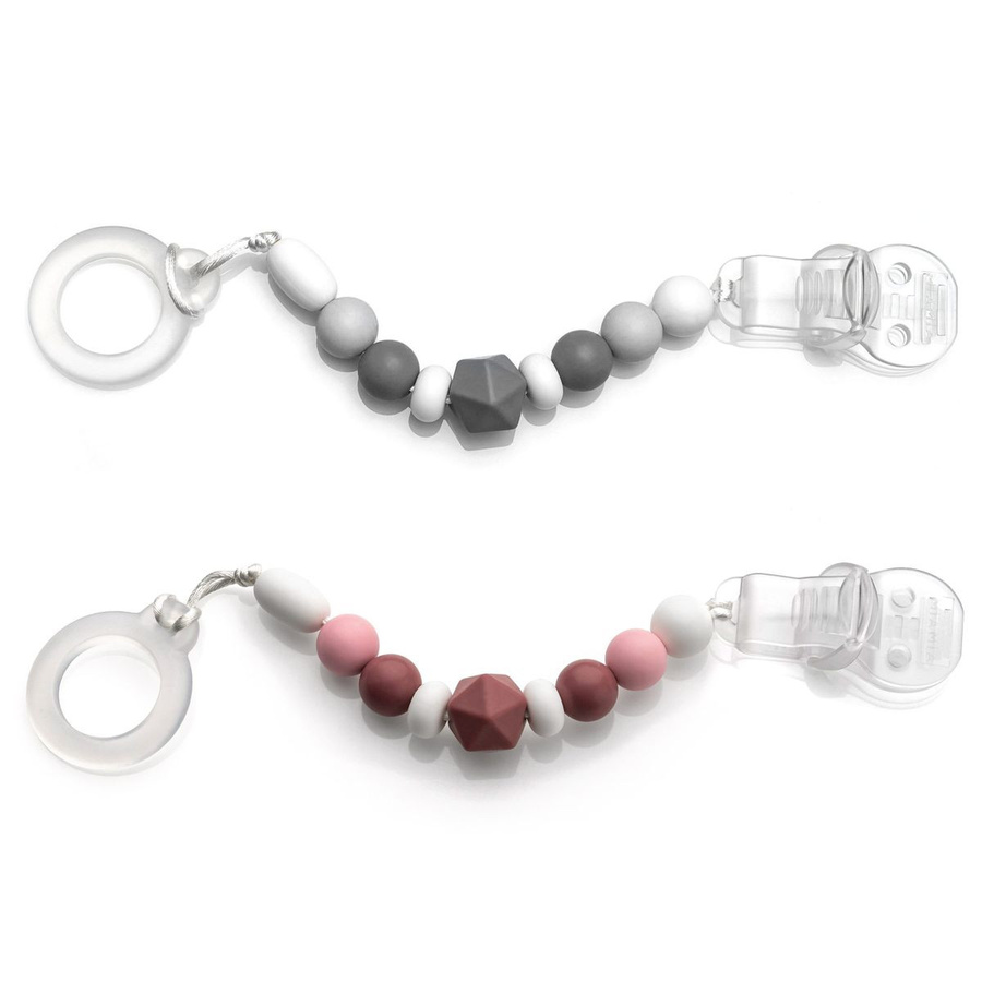 MiaMia Schnullerkette, Silikon-Perlen, Gummiring, Grau Beere, Kinder - Bild 1