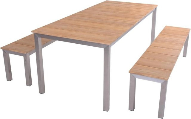 DELUKE Garten-Sitzgruppe SOFIE 3-tlg. aus Teakholz und Edelstahl in Braun - Bild 1