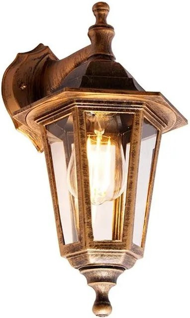 QAZQA New Haven Antike Außenwandleuchte in Gold, IP44, E27, B/T/H: 21,5 x 17,1 x 15,0 cm - Bild 1