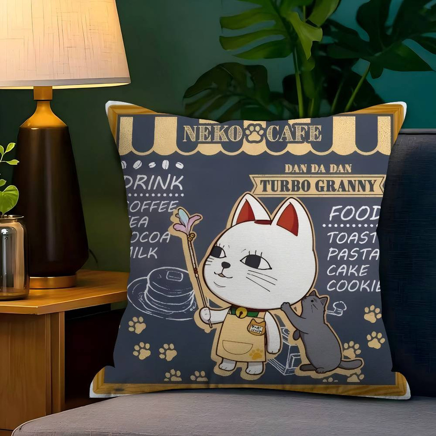 Anime T-Turbo Oma Katze Kissenbezug aus Peach Skin für Sofa und Wohnzimmer, B/H: 18 x 18 cm - Bild 3