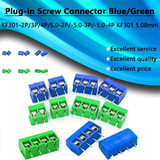 PENGHEKEJI KF301 Schraubklemmenblock Anschluss für Leiterplattenmontage, gerader Stift, Farbe: Blau, 5,08 mm Pitch, passend für Arduino - Bild 1