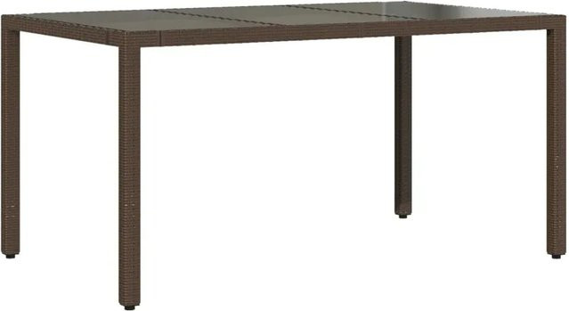 vidaXL Gartentisch aus braunem PE-Rattan mit Hartglasplatte für Garten und Terrasse, B/T/H: 150 x 90 x 75 cm - Bild 1