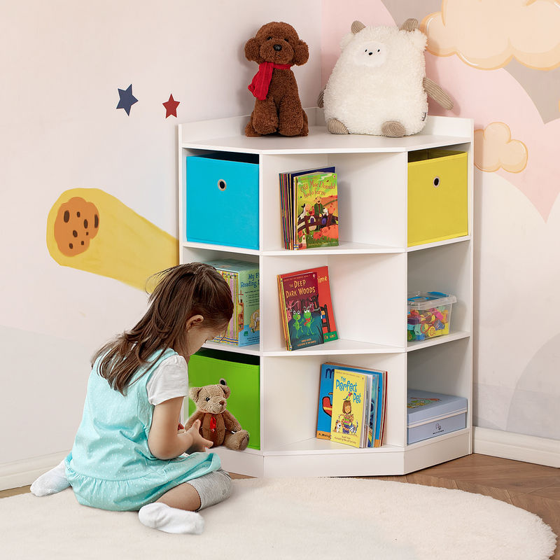 HOMCOM Kinderregal Eckregal mit 3 Aufbewahrungsboxen für das Kinderzimmer in Weiß, B/T: 57,4 x 57,4 cm, H: 94 cm - Bild 2