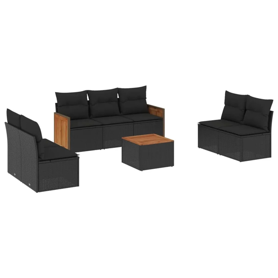 vidaXL 8-teilige Garten-Sofagarnitur aus Poly-Rattan und Akazienholz in Schwarz mit Kissen - Bild 2