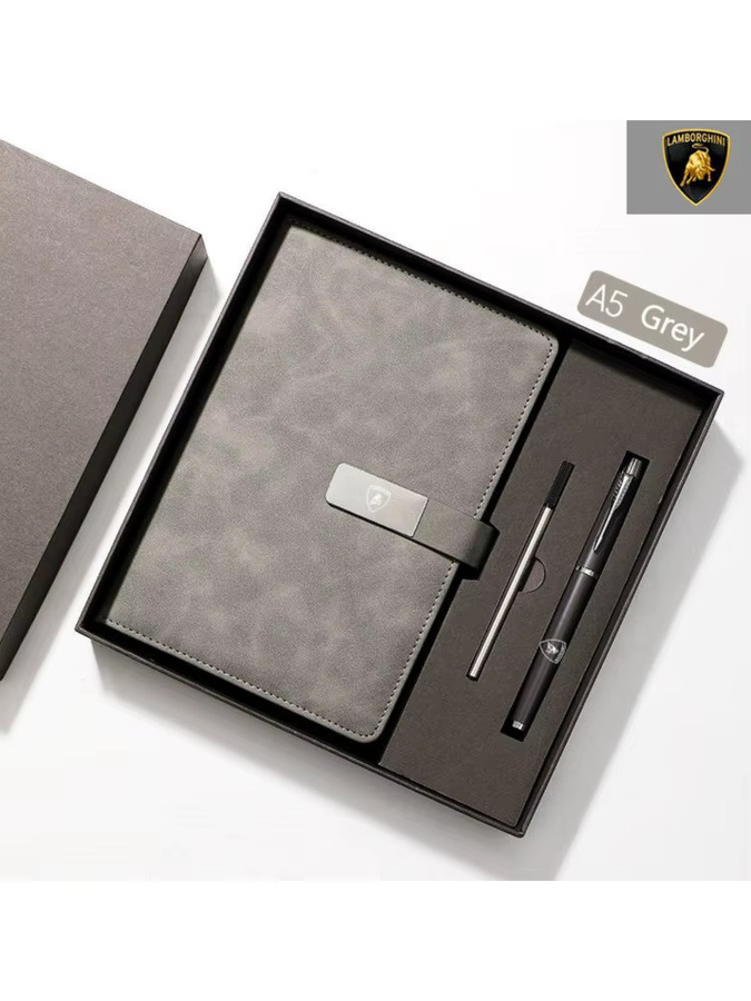 Lamborghini Luxus-Business-Notizbuch mit Signaturstift in Schwarz und Grau für Damen und Herren - Bild 2