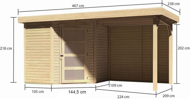 KARIBU Gartenhaus Schwandorf 3 aus Holz in Braun mit Anbaudach und Rückwand, B/H/T: 433 x 218 x 217 cm - Bild 2
