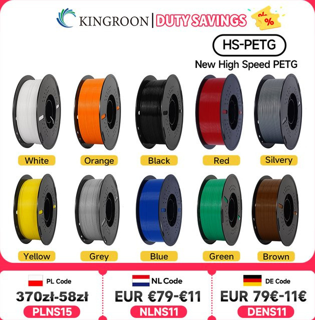 KINGROON Hyper PETG 3D-Drucker-Filament 1,75 mm Hochgeschwindigkeits-FDM-Druckmaterial in Mixfarben (Schwarz und Multicolour) - Bild 1