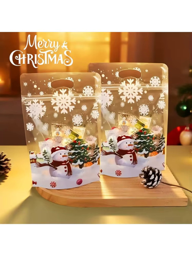 DUTRIEUX Weihnachts-Süßigkeitstüten mit Griffen, transparente Kunststoff-Leckereienbeutel mit Schneemann- und Baum-Design für Weihnachtsfeiern und Partys - Bild 4