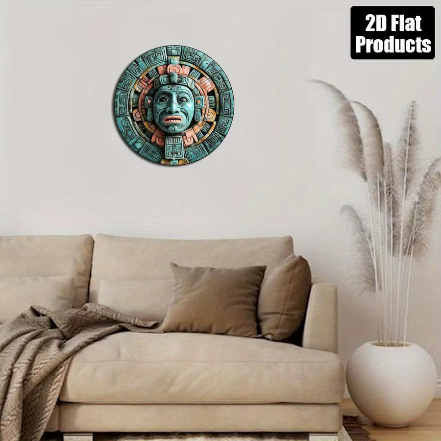 Potdemiel Maya-Kalender Wandkunst aus Aluminium, rundes Vintage-Schild mit geometrischem Design, Durchmesser: 20 cm - Bild 2
