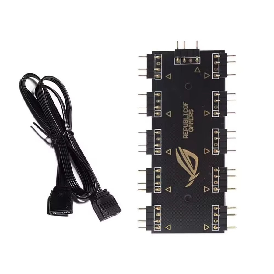 Asus Aura Sync Kompatibler ARGB RGBW Hub Splitter Adapter mit SATA Power für LED Streifen und PC Lüfter, Schwarz - Bild 2