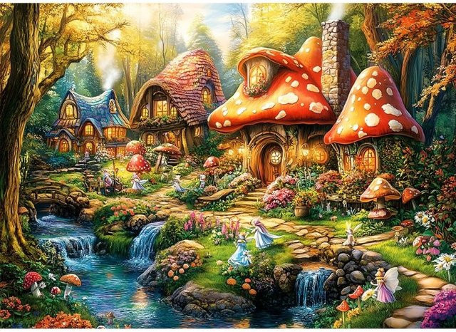 Moruska Wonderland Puzzle-Serie, Fairy Fantasy Mushroom Village Puzzle, 1.000 Teile - Bild 1