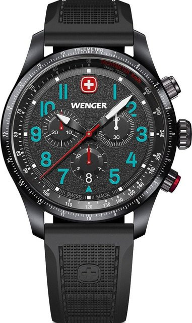 Wenger Chronograph, Quarz, Edelstahl, 43 mm, Silikon, Schwarz, Herren - Bild 1