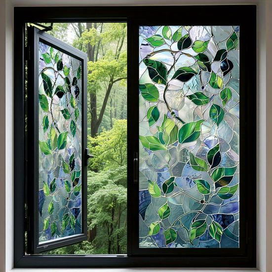 Aunel Fensterfolie mit Rautenmuster in Buntglas-Optik, statisch haftende Sichtschutzfolie aus PVC für Heim und Büro - Bild 3