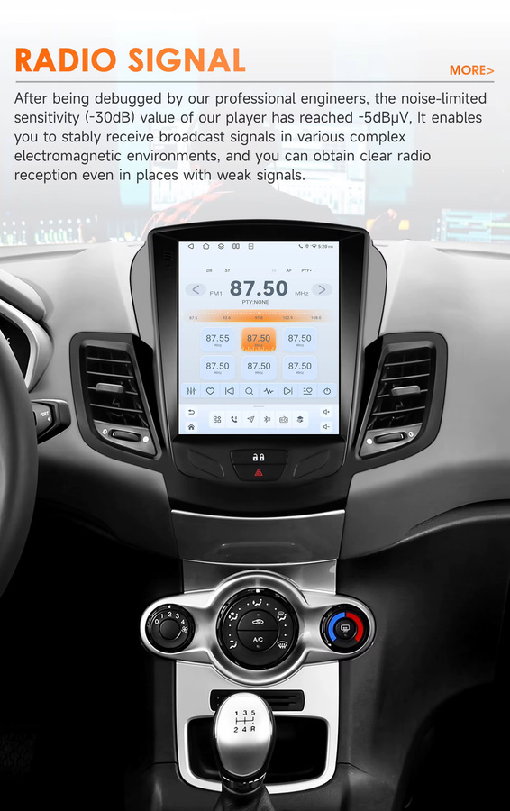 Hizpo 9,7 Zoll Autoradio für Ford Fiesta 2009 - 2016 mit Tesla-Style Bildschirm, CarPlay, Android Auto, 4G, Bluetooth, GPS und Navigation in Schwarz - Bild 4
