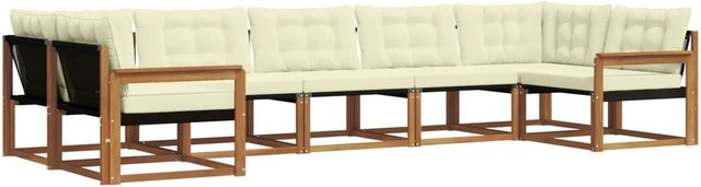 vidaXL Outdoor-Sofagarnitur 7-teilig aus Akazienholz mit Textilene und Kissen in Beige und Weiß - Bild 1