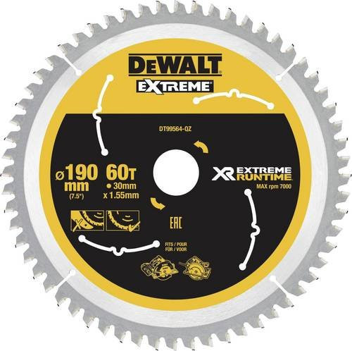 DeWalt Kreissägeblatt für Handkreissägen, 190 x 30 mm, 60 Zähne, Carbide Tipped, Gelb - Bild 1
