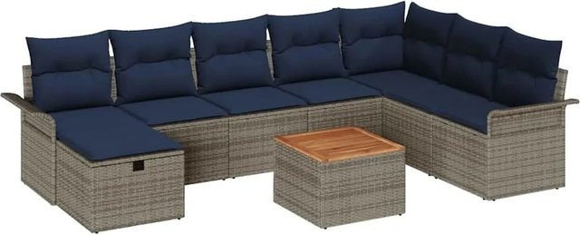 vidaXL Gartensofa-Set aus Polyrattan und Akazienholz in Grau mit 9-teiligem Polster-Set und integriertem Kissen-Stauraum - Bild 1