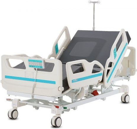 VEVOR Elektrisches Krankenhausbett mit 5 Funktionen und Cardiac-Position für Erwachsene in Weiß und Blau, B/T/H: 208,5 x 90 x 102,5 cm - Bild 1