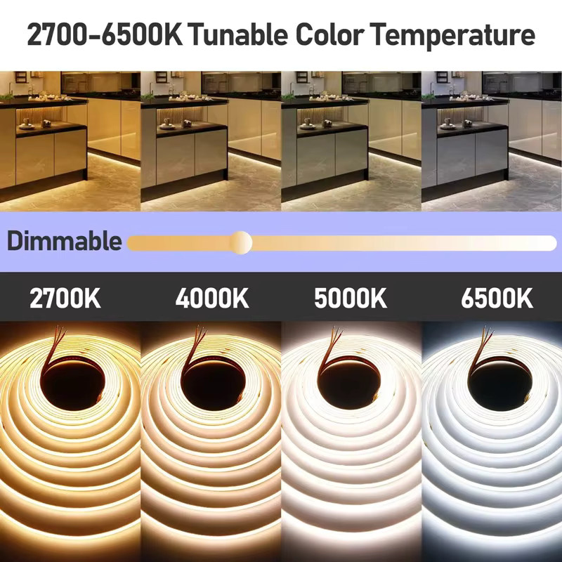 Dimmbares CCT COB LED-Band mit einstellbarer Farbtemperatur 2700K-6500K und CRI90 in Mehrfarben - Bild 2