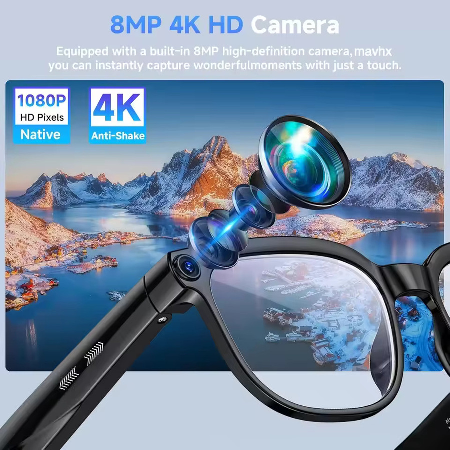 GUHUAVMI Smarte KI-Brille mit 1080P HD Videoaufnahme, ChatGPT Unterstützung, Bluetooth für Anrufe und Sprachübersetzung, Sonnenbrille für Herren, Schwarz - Bild 2