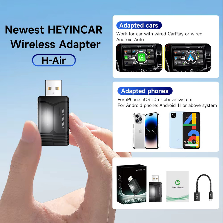 HEYINCAR Drahtloser Android Auto und CarPlay Adapter mit WiFi und Bluetooth in Schwarz - Bild 2
