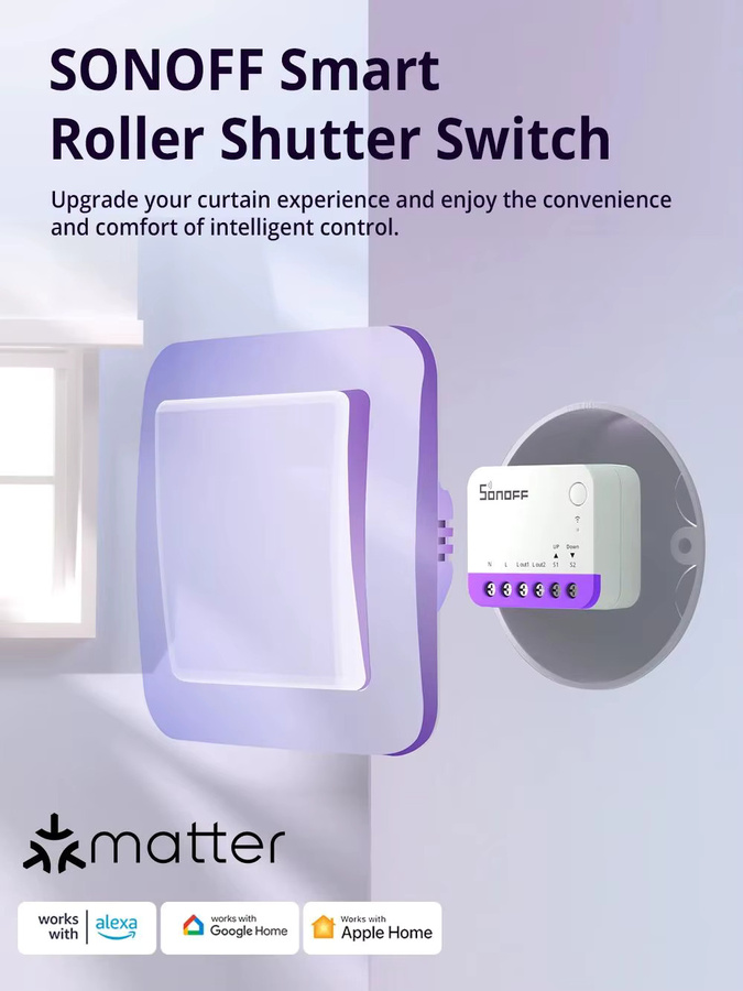 SONOFF MINI-RBS Smart Curtain Rollladenschalter in Weiß mit Matter-Unterstützung für Alexa und intelligente Planung - Bild 1